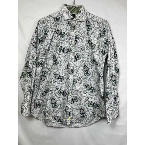 Tailorbyrd Men's LRG White/Blue Paisley Floral Print Long Sleeve Button Up Shirt - Picture 1 of 6